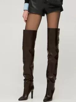 Cuissardes Chaussures Bottes Noires À Bout Pointu Talon Aiguille Femme
