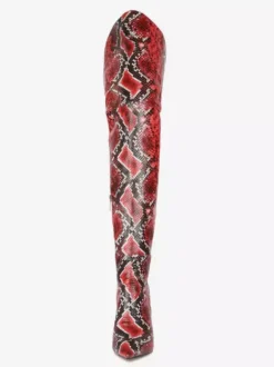 Cuissardes Cuissardes Cuir Rose Bout Pointu Serpent Imprimé Talon Chunky Cuissardes