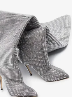 Cuissardes femme argentées avec strass cuissardes à bout pointu bottes de fête