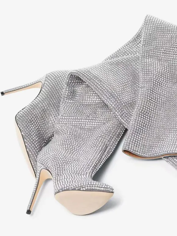 Cuissardes femme argentées avec strass cuissardes à bout pointu bottes de fête