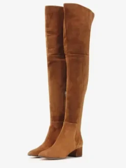 Cuissardes Femmes Bottes À Talons Épais Dessus En Micro-Daim