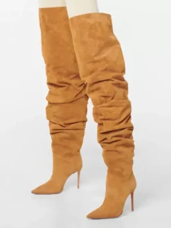 Cuissardes Femmes Bout Pointu Talon Aiguille Suède Cuir