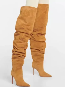Cuissardes Femmes Bout Pointu Talon Aiguille Suède Cuir
