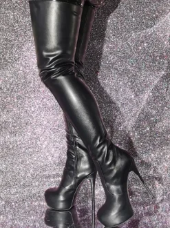 Cuissardes Femmes Talon Aiguille PU Cuir chaussures Bottes