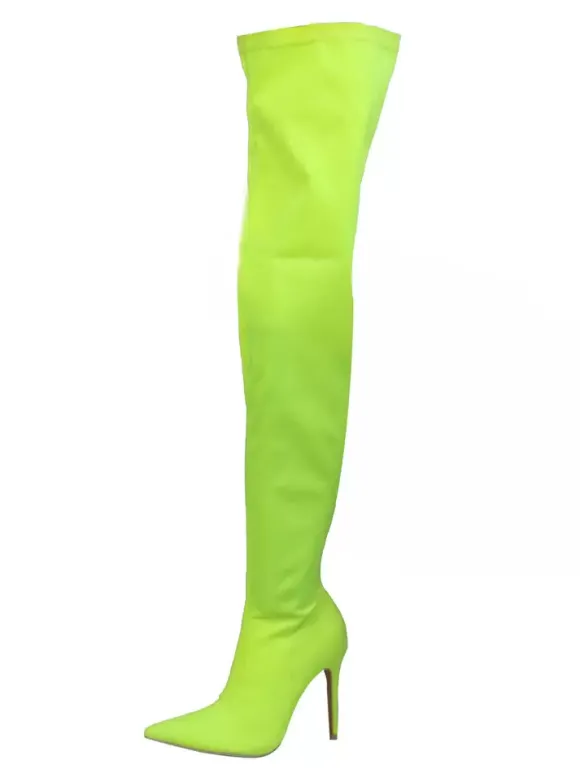 Cuissardes Femmes Tissu Élastique Bout Pointu Talon Aiguille Sur Les Bottes Au Genou