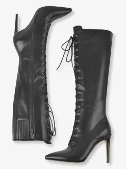 Cuissardes Hautes Au Genou À Lacet Femmes Bottes Hautes À Talons Aiguilles Chics Léopard
