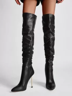 Cuissardes noires à talons hauts et bout pointu cuissardes souples