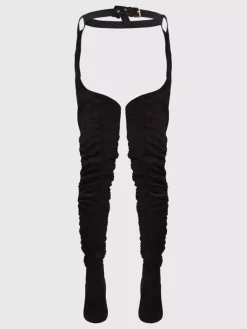 Cuissardes noires Bout rond Boucle Micro Daim Cuissardes