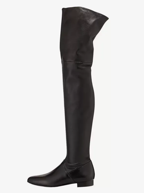 Cuissardes noires pour femmes chaussures plates à bout pointu