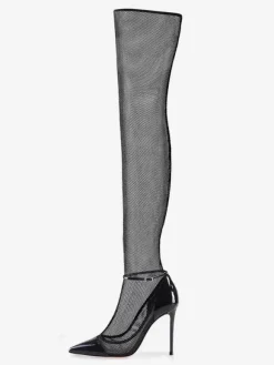 Cuissardes Noires Transparentes En PU Femmes Bout Pointu Bottes Hautes Talon Aiguille