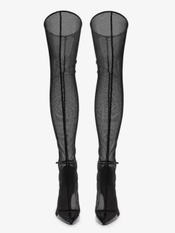Cuissardes Noires Transparentes En PU Femmes Bout Pointu Bottes Hautes Talon Aiguille