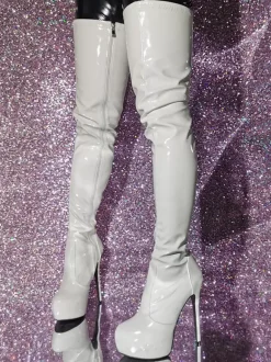 Cuissardes pour femmes bottes métalliques à bout rond et talon aiguille au-dessus du genou