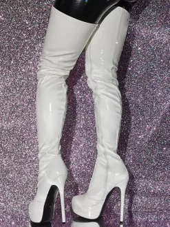 Cuissardes pour femmes bottes métalliques à bout rond et talon aiguille au-dessus du genou