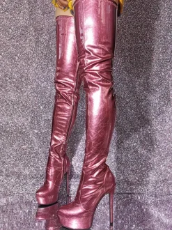 Cuissardes pour femmes bottes métalliques à bout rond et talon aiguille au-dessus du genou