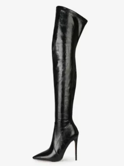 Cuissardes pour femmes Bottes noires à talons aiguilles et bout pointu