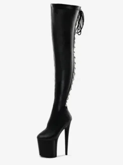 Cuissardes Sexy avec Plateforme à Talons Hauts avec Bout Rond à Lacets Bicolores