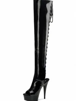 Cuissardes Sexy avec Plateforme à Talons Hauts avec Bout Ouvert à Lacets Bicolores