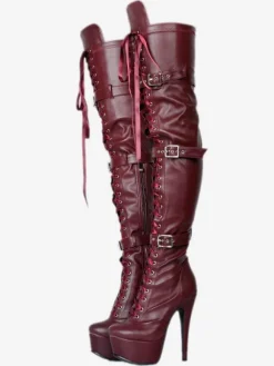Cuissardes sexy pour femmes  plateforme noire  boucle en fausse fourrure  bottes à talons hauts au dessus du genou