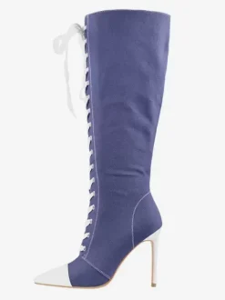 Cuissardes Style Sport De Grande Taille À Lacets À Bout Pointu Bottes À Talons Hauts