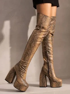 Cuissardes avec Plateforme à Talons Hauts avec Bout Rond Bicolores