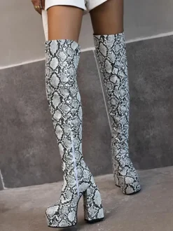 Cuissardes avec Plateforme à Talons Hauts avec Bout Rond Bicolores