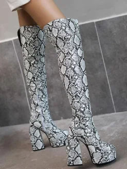 Cuissardes avec Plateforme à Talons Hauts avec Bout Rond Bicolores