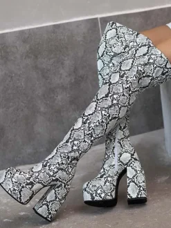 Cuissardes avec Plateforme à Talons Hauts avec Bout Rond Bicolores