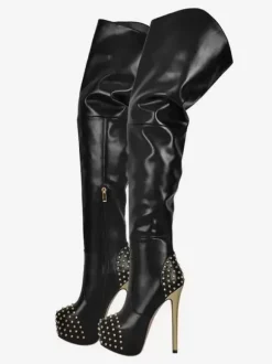 Cuissardes Bottes Sexy À Talons Hauts À Plateforme Rivet Chaussures Femme