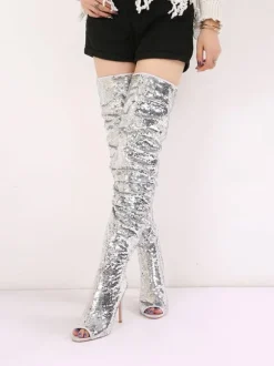 Cuissardes Brillantes à talons aigus unicolore
