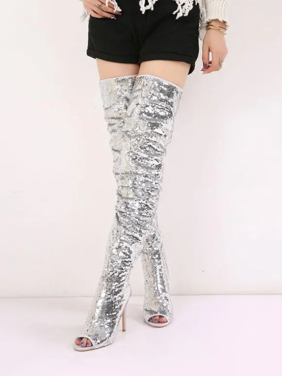 Cuissardes Brillantes à talons aigus unicolore
