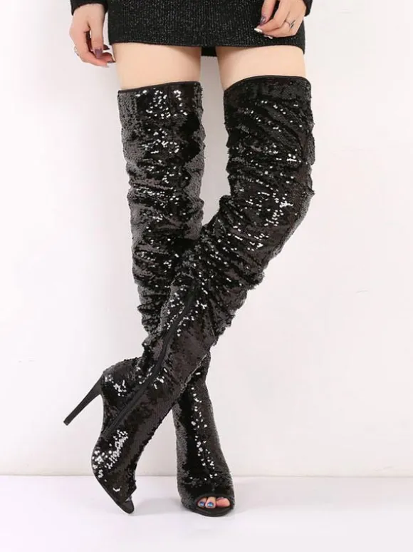 Cuissardes Brillantes à talons aigus unicolore