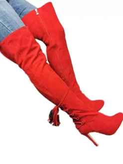 Cuissardes Cuissardes à bout pointu rouges et fermeture éclair à talons hauts