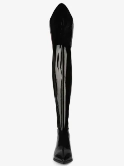 Cuissardes Cuissardes Femmes Cuir Brillant Noir Bout Pointu Cuissardes Plates