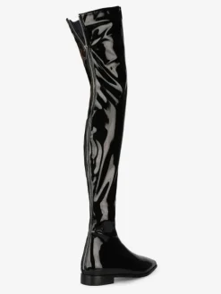 Cuissardes Cuissardes Femmes Cuir Brillant Noir Bout Pointu Cuissardes Plates