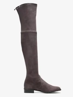 Cuissardes En Daim Femmes Bottes Plates Hautes Élastiques À Bout Rond