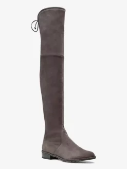 Cuissardes En Daim Femmes Bottes Plates Hautes Élastiques À Bout Rond