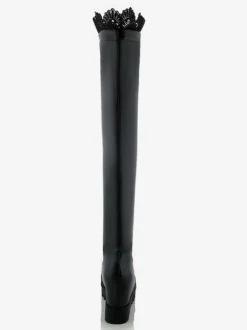 Cuissardes femme noir en PU semmelle compensée décoré en dentelle
