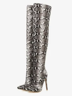 Cuissardes Femme Serpent Imprimé Bout Pointu Talon Aiguille Cuissardes