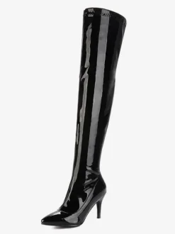 Cuissardes Femmes Vernis Bout Pointu Stiletto Cuir Brillant Talon Cuissardes