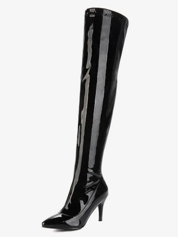 Cuissardes Femmes Vernis Bout Pointu Stiletto Cuir Brillant Talon Cuissardes