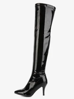Cuissardes Femmes Vernis Bout Pointu Stiletto Cuir Brillant Talon Cuissardes