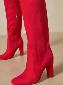 Cuissardes à mollet large pour femmes  bottes hautes en daim à talon épais  cuissardes au-dessus du genou
