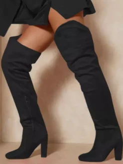 Cuissardes à mollet large pour femmes  bottes hautes en daim à talon épais  cuissardes au-dessus du genou