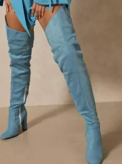 Cuissardes à mollet large pour femmes  bottes hautes en daim à talon épais  cuissardes au-dessus du genou