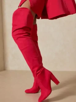 Cuissardes à mollet large pour femmes  bottes hautes en daim à talon épais  cuissardes au-dessus du genou