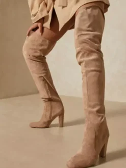 Cuissardes à mollet large pour femmes  bottes hautes en daim à talon épais  cuissardes au-dessus du genou