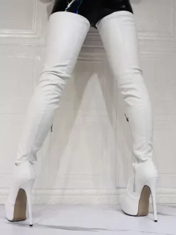 Cuissardes à plateforme pour femmes à talon aiguille en cuir verni brillant