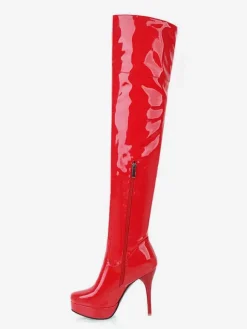 Cuissardes à plateforme pour femme avec bout en amande  talon aiguille en cuir brillant  cuissardes