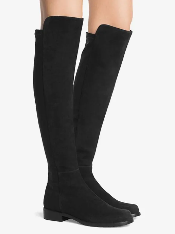 Cuissardes plates pour femmes bottes élastiques en daim chaussures