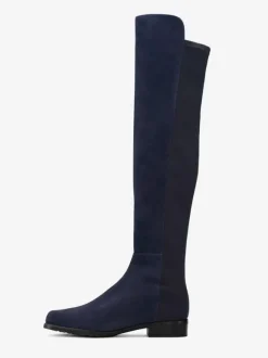 Cuissardes plates pour femmes bottes élastiques en daim chaussures